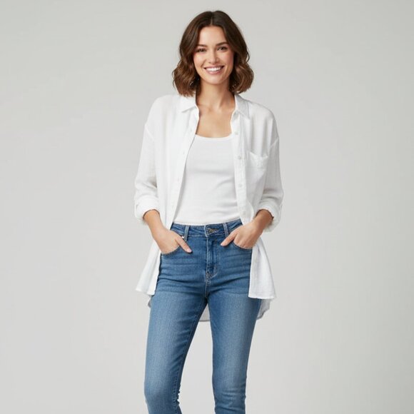 Aritzia Tops - Aritzia Wilfred Free Button Down Shirt Dress Tunic Linen Blend White Size XXS